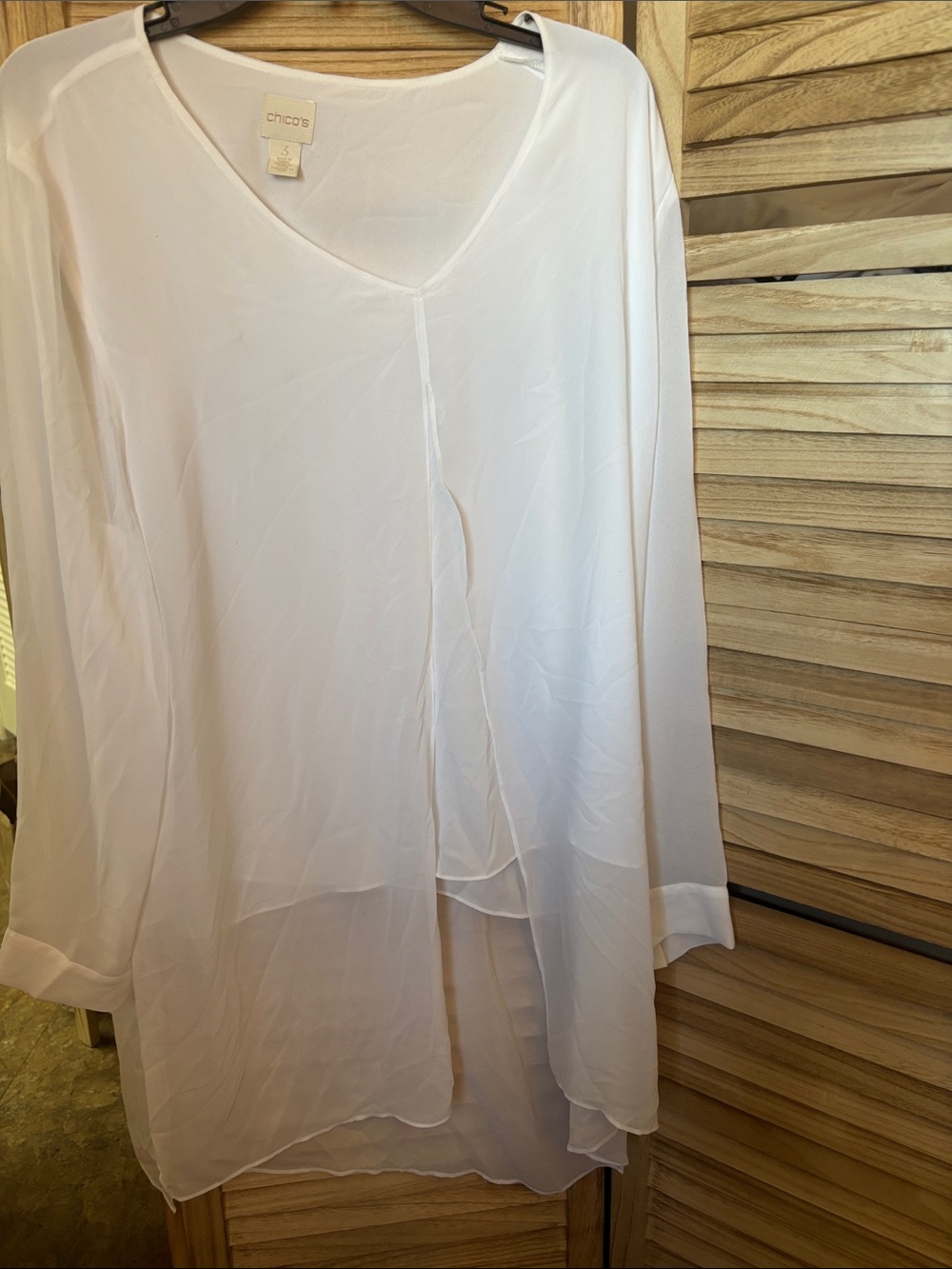 Chico's White V-Neck Sheer Layered Tunic 3 XL